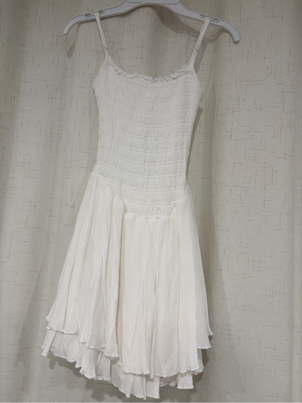 Garage White Smocked Spaghetti Strap Mini Dress